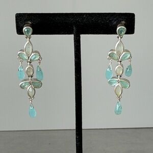 NWOT Pretty, Feminine Aqua Drop Chandelier Earrings, Silvertone, Kenneth Cole NY